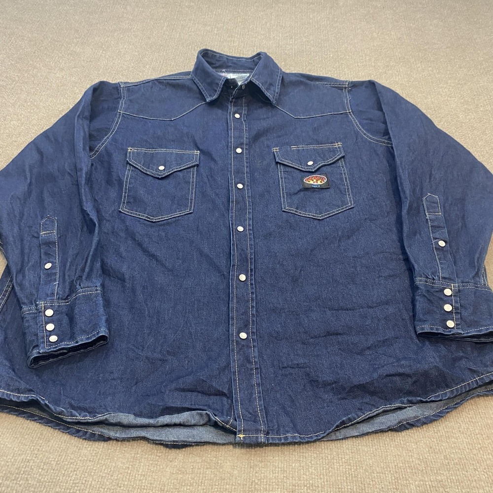 Rasco FR Shirt Mens 3XL Blue Denim Western Snap Front Flame Resistant HRC2 Work